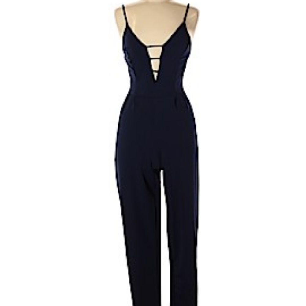 Deep V Black Jumpsuit